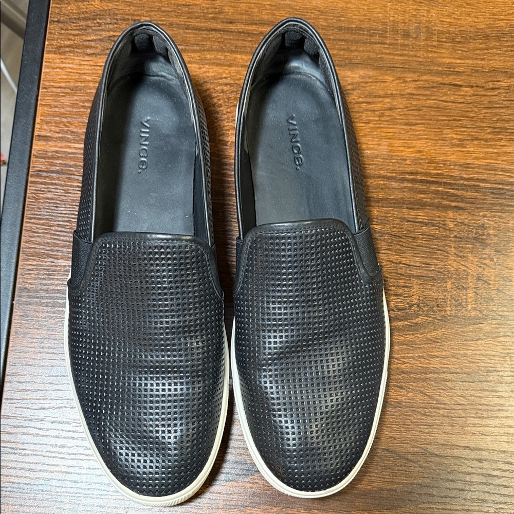 Vince Black Perforated Slip-On Sneakers with White Sole - Picture 1 of 9